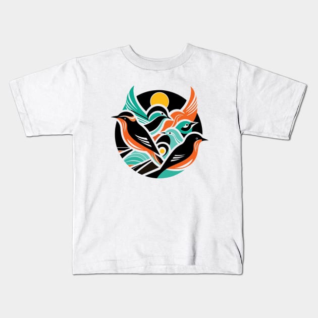 Birds MCM Mid Century Kids T-Shirt by MagnaVoxel